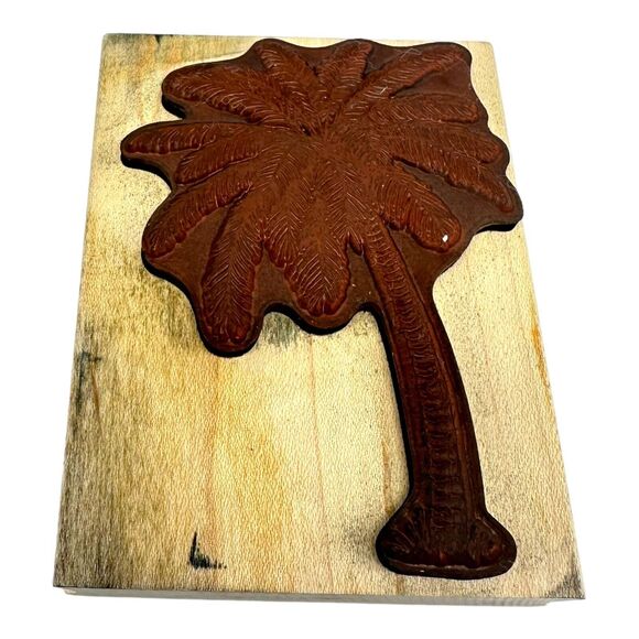 All Night Media Wood Mounted Rubber Stamp Palm Tree Tropical #623J 4” x 3” Used - Picture 3 of 6